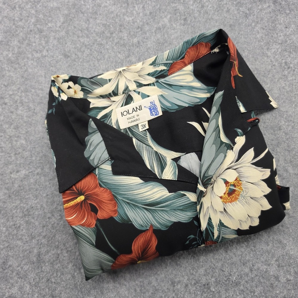 Iolani Mens 3XL Tropical Floral Short Sleeve Hawaiian Shirt Black Floral USA - Picture 9 of 14